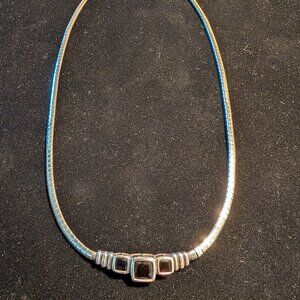 Women's Vintage Sterling Silver Onyx Necklace 16'